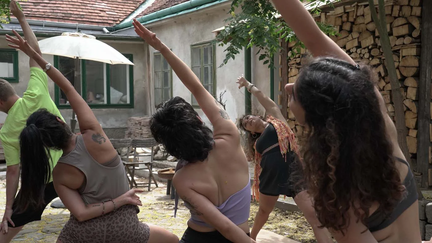 A group moving together outdoors